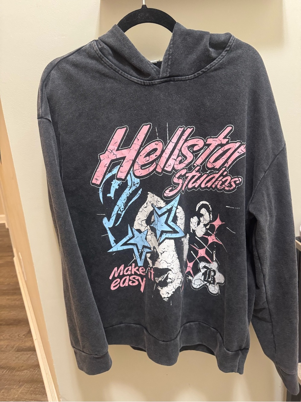 Hellstar Studios Graphic Hoodie - Black with Pink & Blue Print